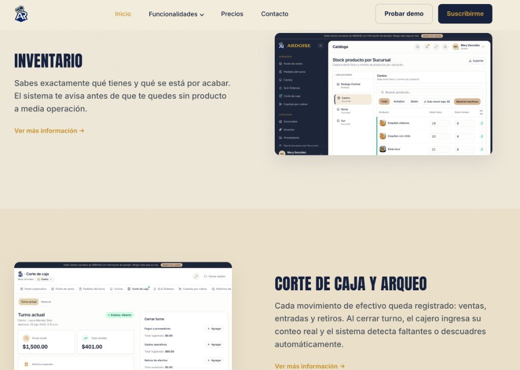 Inventario y corte de caja de Ardoise