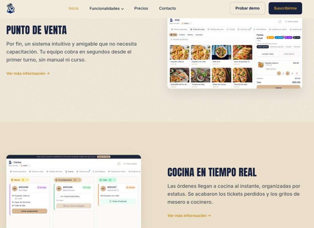 Punto de venta y pantalla de cocina de Ardoise
